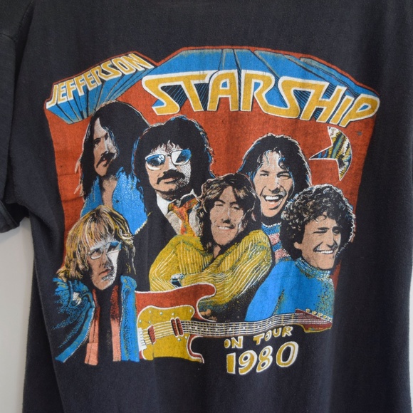 Rare Vintage Jefferson Starship 1980 Soft Thin Tour Parking Lot Boot Tee Black